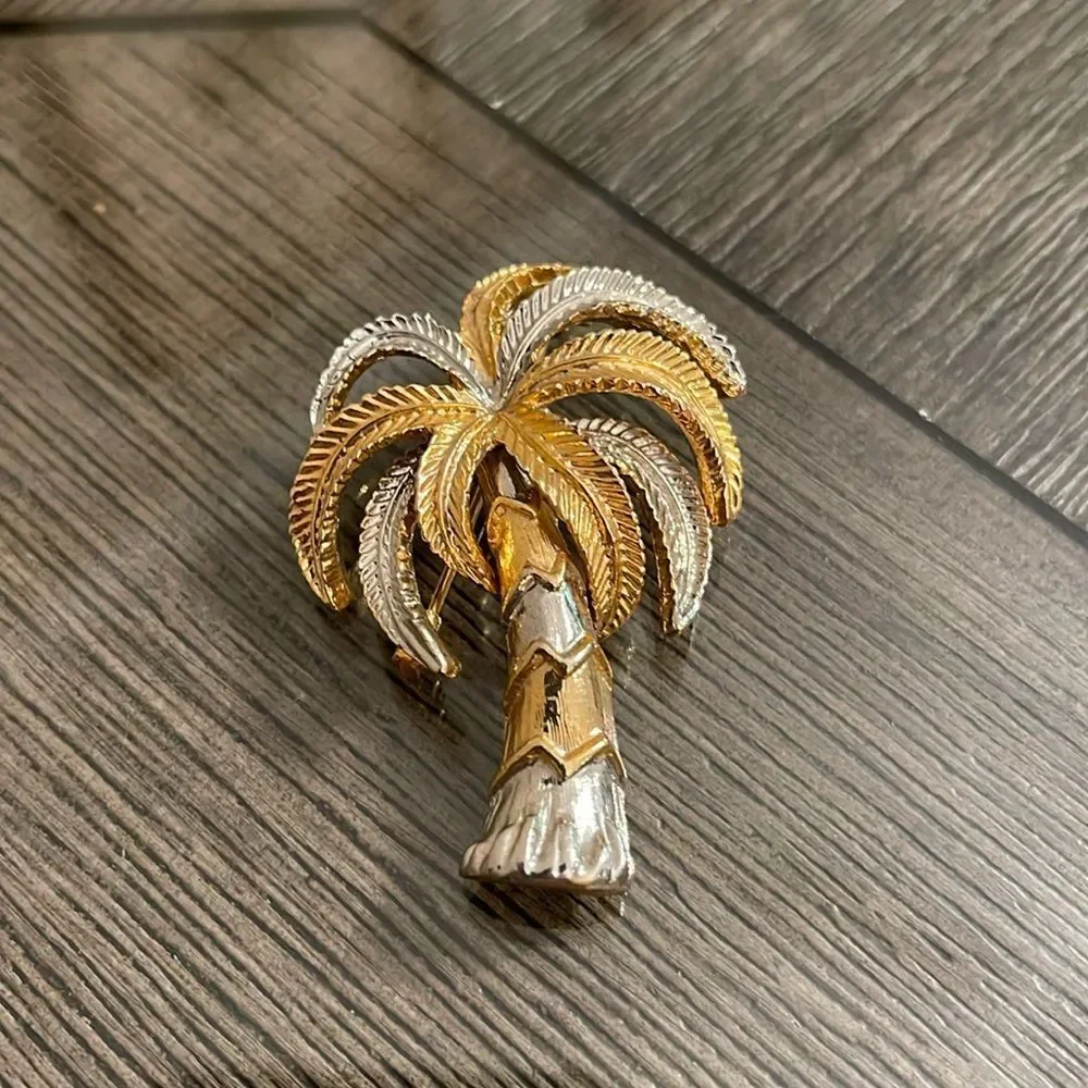 Vintage Two-tone Palm Tree Pin, Tropical Tree